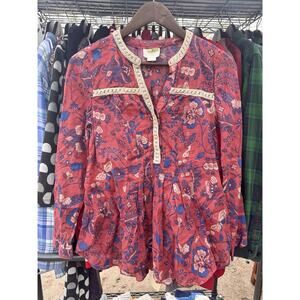 MAEVE ANTHROPOLOGIE Top Size 2 Women's Floral Flounced Blouse Boho Peasant Top